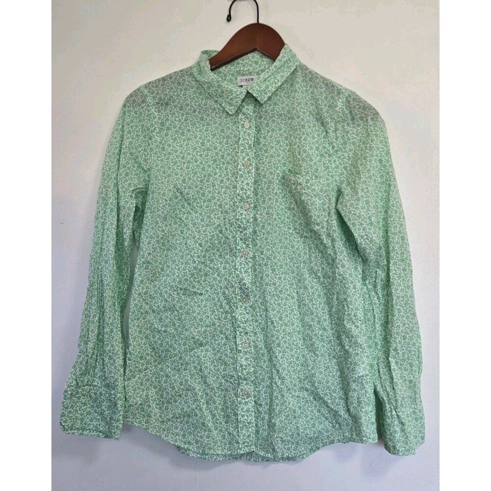J Crew Shirt Womens S Floral Green Button Boho Career Office Preppy Business